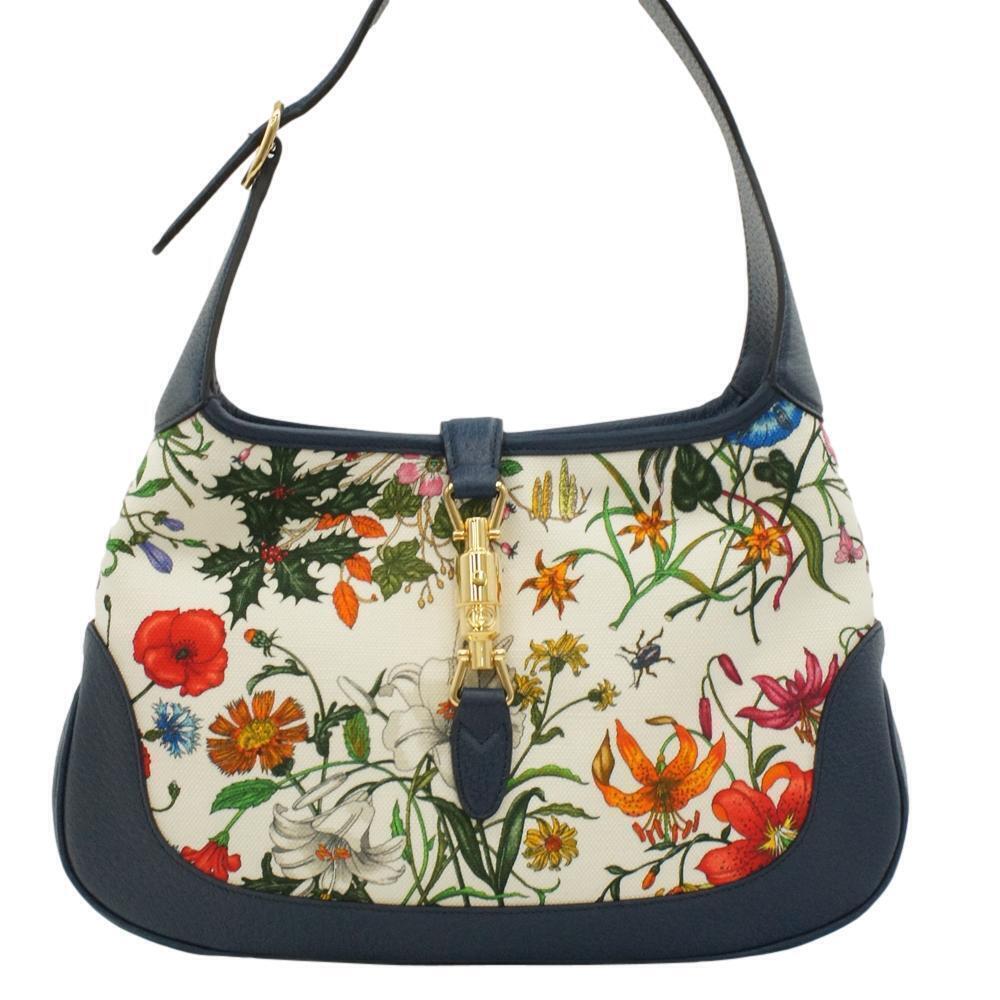 Gucci Jackie Handbag floral Navy Blue x white multi